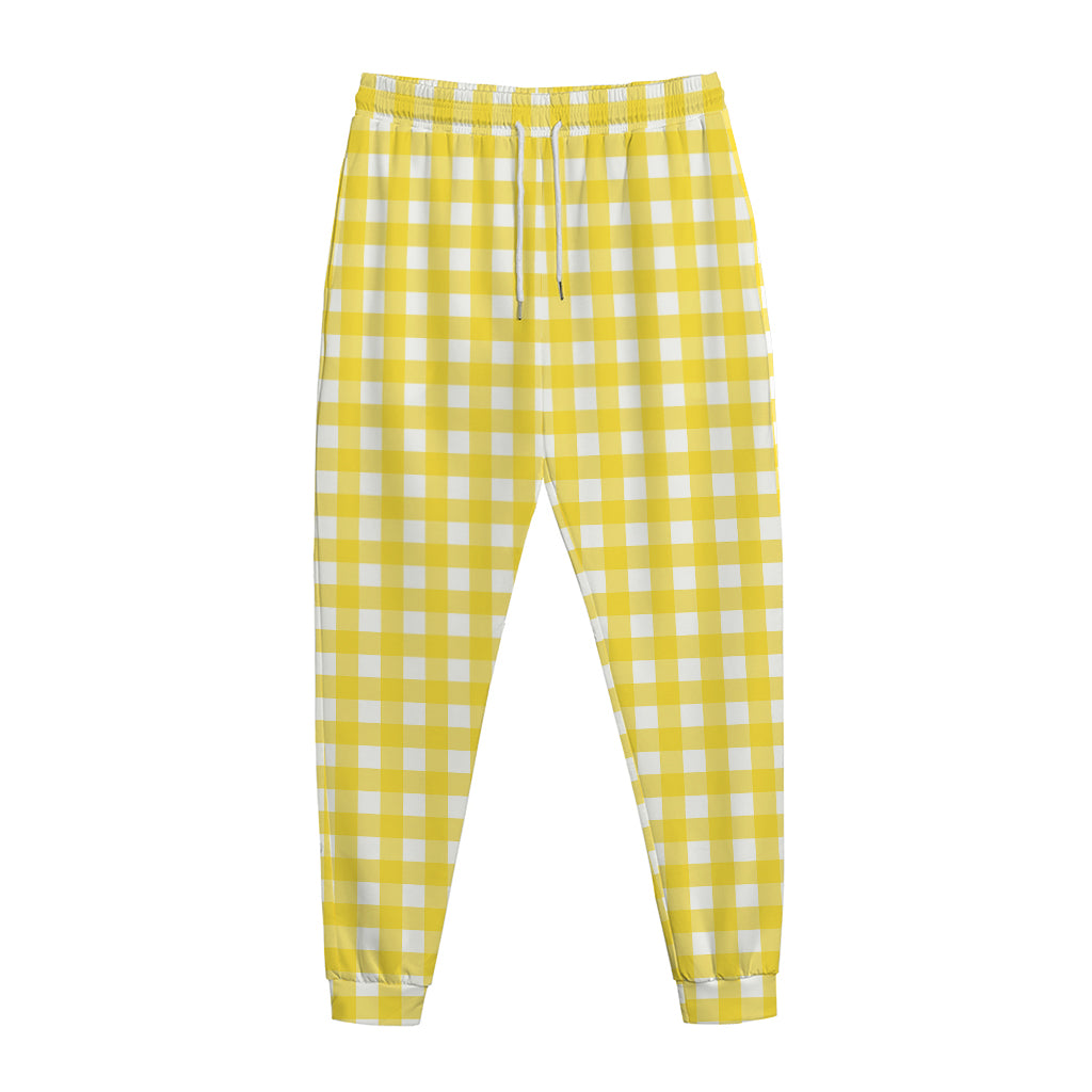 Yellow And White Check Pattern Print Jogger Pants