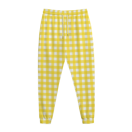 Yellow And White Check Pattern Print Jogger Pants