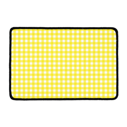 Yellow And White Check Pattern Print Kitchen Mat