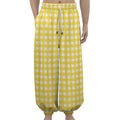 Yellow And White Check Pattern Print Lantern Pants