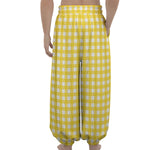 Yellow And White Check Pattern Print Lantern Pants