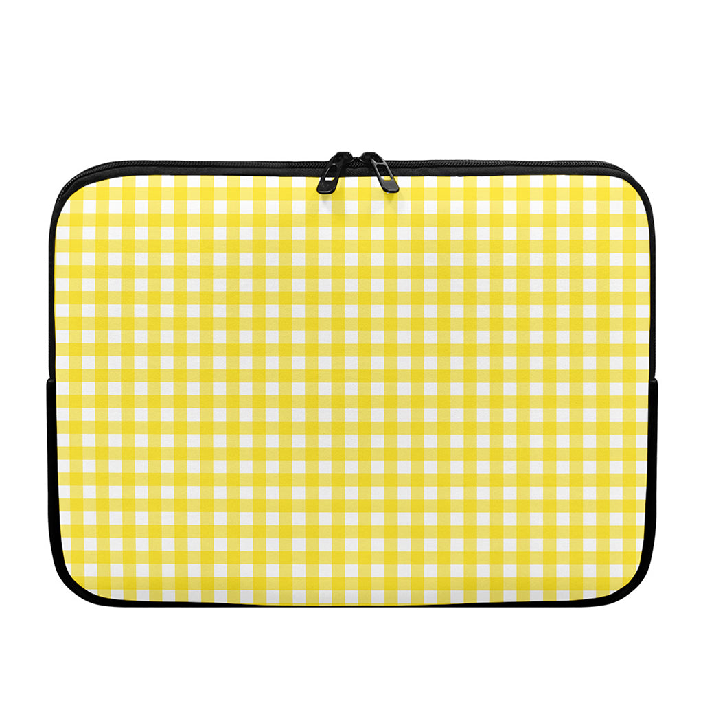 Yellow And White Check Pattern Print Laptop Sleeve