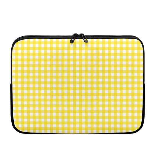 Yellow And White Check Pattern Print Laptop Sleeve