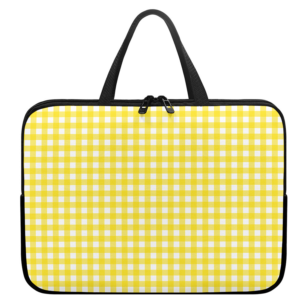 Yellow And White Check Pattern Print Laptop Sleeve With Handle