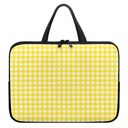 Yellow And White Check Pattern Print Laptop Sleeve With Handle