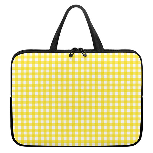 Yellow And White Check Pattern Print Laptop Sleeve With Handle