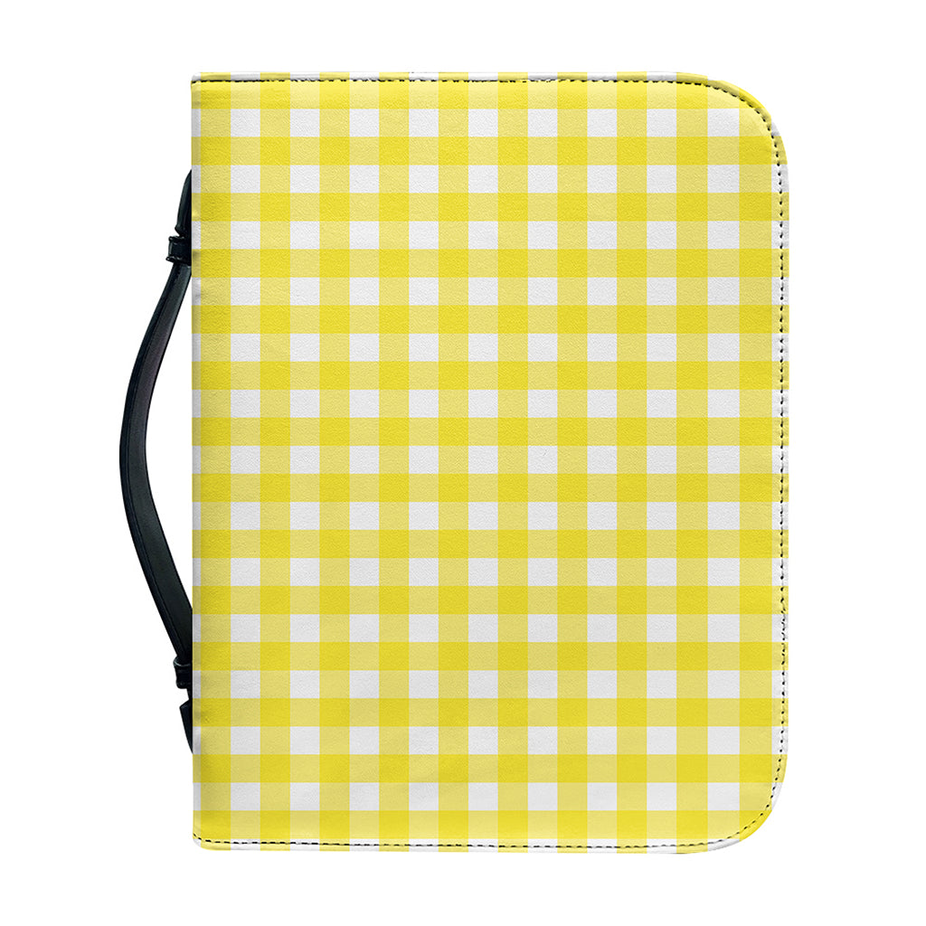 Yellow And White Check Pattern Print Leather Bible Cover