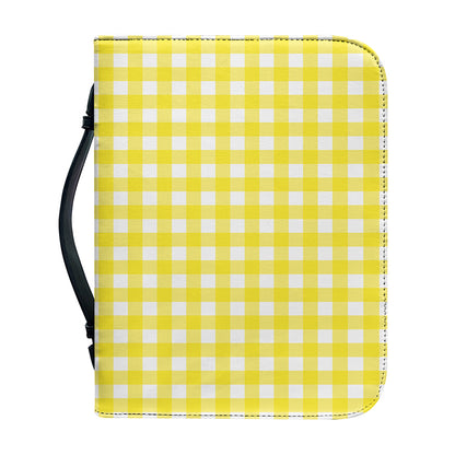 Yellow And White Check Pattern Print Leather Bible Cover
