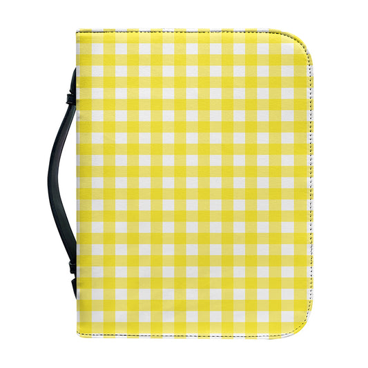 Yellow And White Check Pattern Print Leather Bible Cover