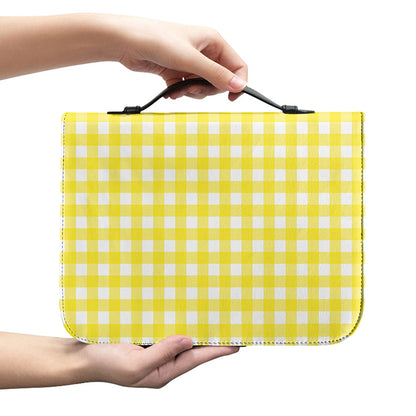 Yellow And White Check Pattern Print Leather Bible Cover