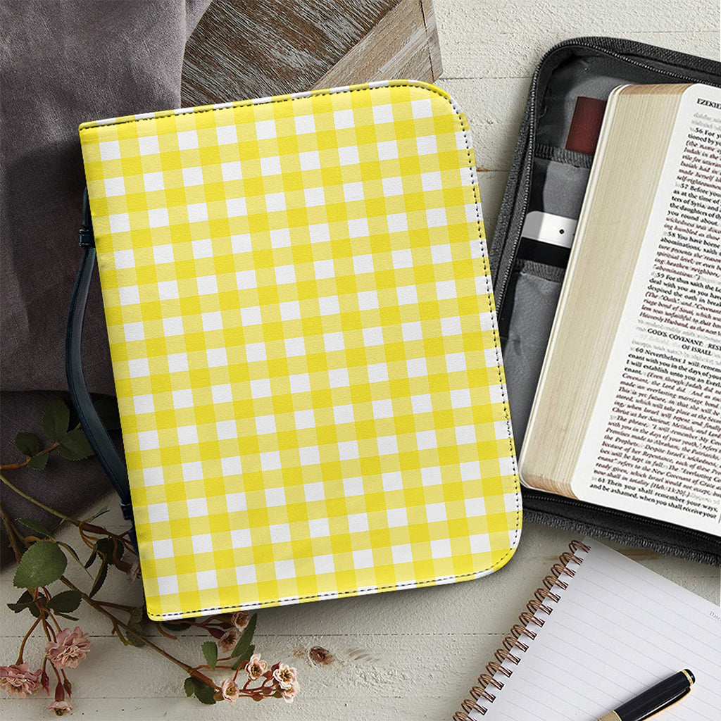 Yellow And White Check Pattern Print Leather Bible Cover