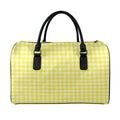 Yellow And White Check Pattern Print Leather Duffel Bag