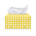 Yellow And White Check Pattern Print Leather Tissue Box Cover