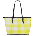 Yellow And White Check Pattern Print Leather Tote Bag With Zipper