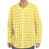 Yellow And White Check Pattern Print Long Sleeve Baseball Jersey