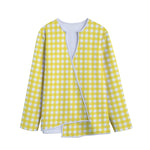 Yellow And White Check Pattern Print Long Sleeve Short Coat