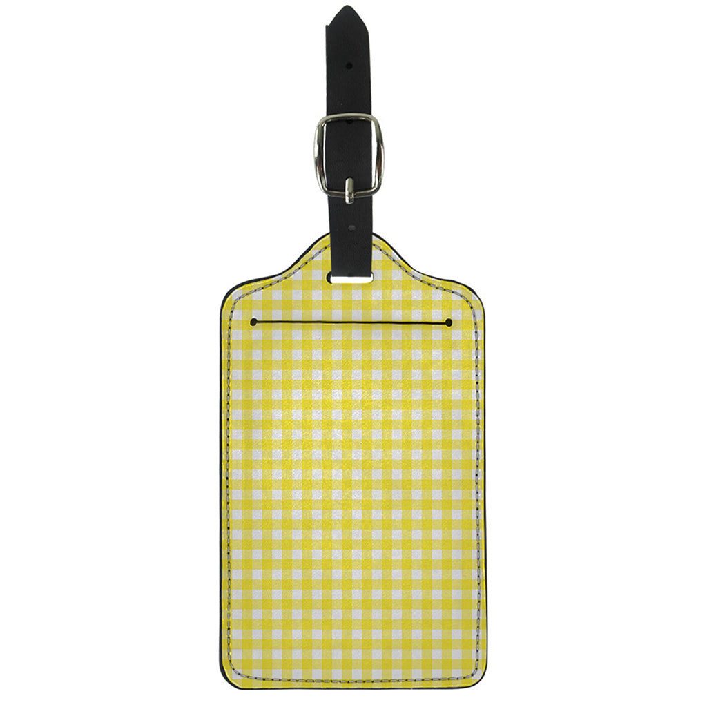Yellow And White Check Pattern Print Luggage Tag