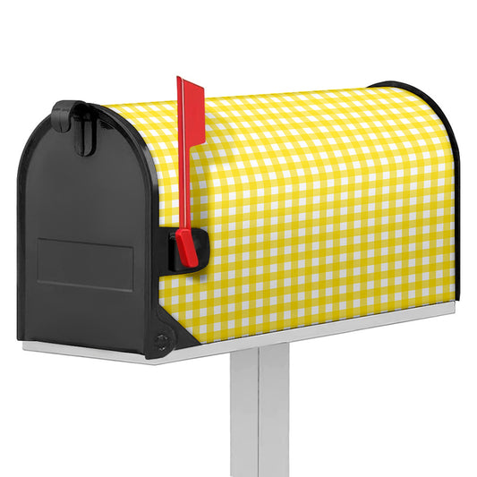 Yellow And White Check Pattern Print Mailbox Cover