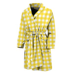 Yellow And White Check Pattern Print Men's Bathrobe
