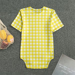 Yellow And White Check Pattern Print Men's Bodysuit
