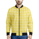 Yellow And White Check Pattern Print Men's Bomber Jacket