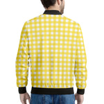 Yellow And White Check Pattern Print Men's Bomber Jacket