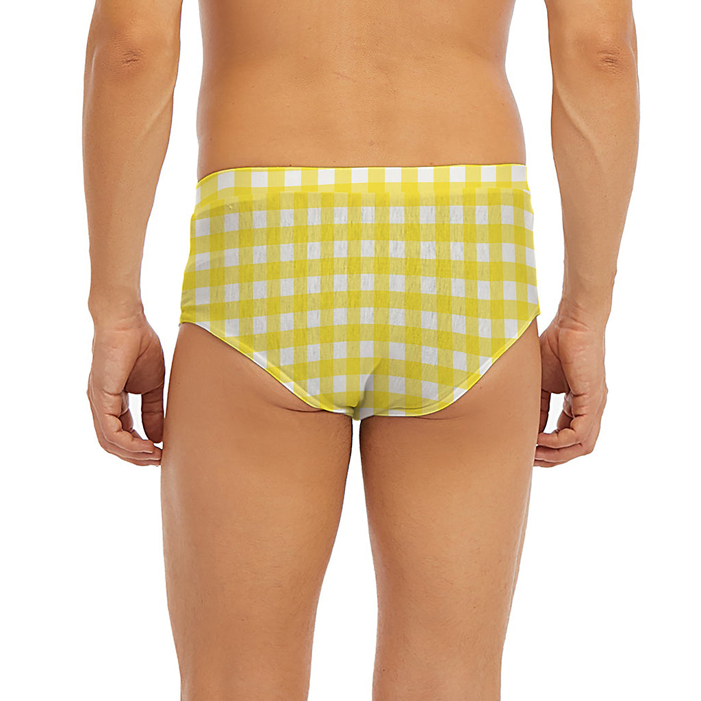 Yellow And White Check Pattern Print Men's Briefs