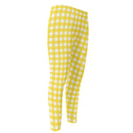 Yellow And White Check Pattern Print Men's Compression Pants