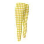 Yellow And White Check Pattern Print Men's Compression Pants