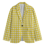 Yellow And White Check Pattern Print Men's Cotton Blazer
