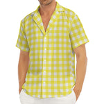 Yellow And White Check Pattern Print Men's Deep V-Neck Shirt