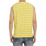 Yellow And White Check Pattern Print Men's Fitness Tank Top