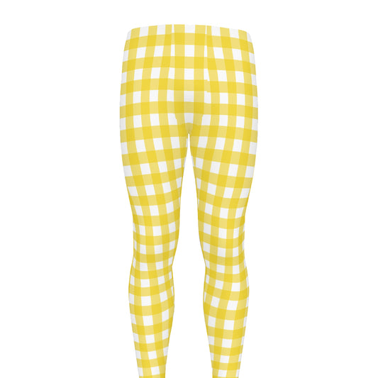 Yellow And White Check Pattern Print Men's leggings
