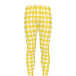 Yellow And White Check Pattern Print Men's leggings