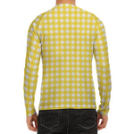Yellow And White Check Pattern Print Men's Long Sleeve Rash Guard