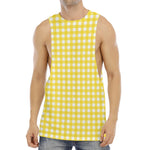 Yellow And White Check Pattern Print Men's Muscle Tank Top