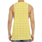Yellow And White Check Pattern Print Men's Muscle Tank Top