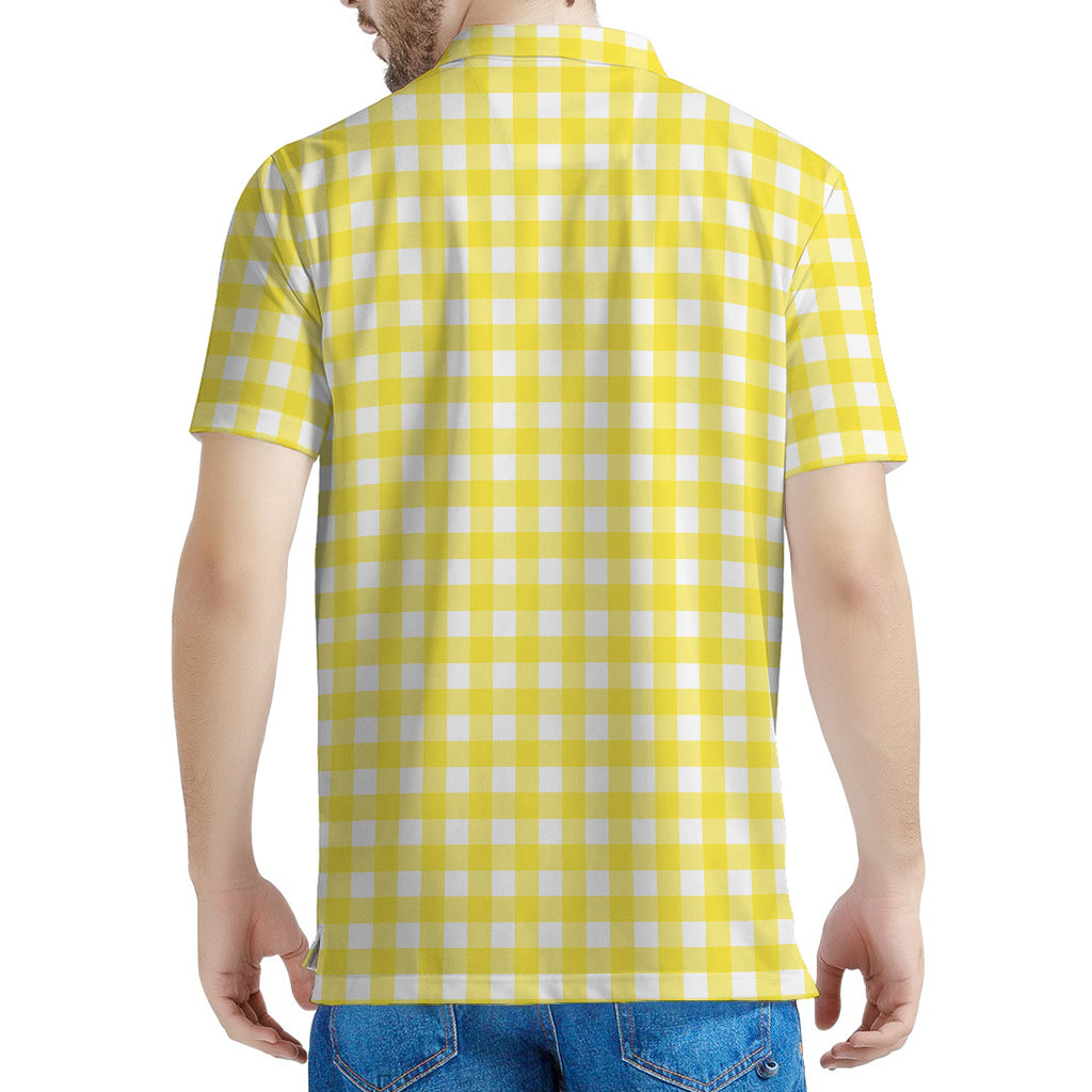 Yellow And White Check Pattern Print Men's Polo Shirt