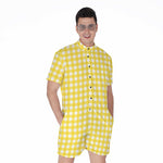 Yellow And White Check Pattern Print Men's Rompers