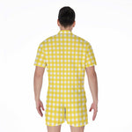 Yellow And White Check Pattern Print Men's Rompers