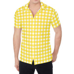 Yellow And White Check Pattern Print Men's Shirt