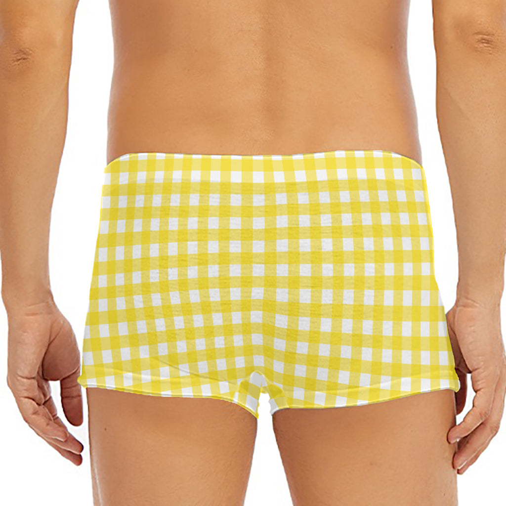 Yellow And White Check Pattern Print Men's Short Boxer Briefs