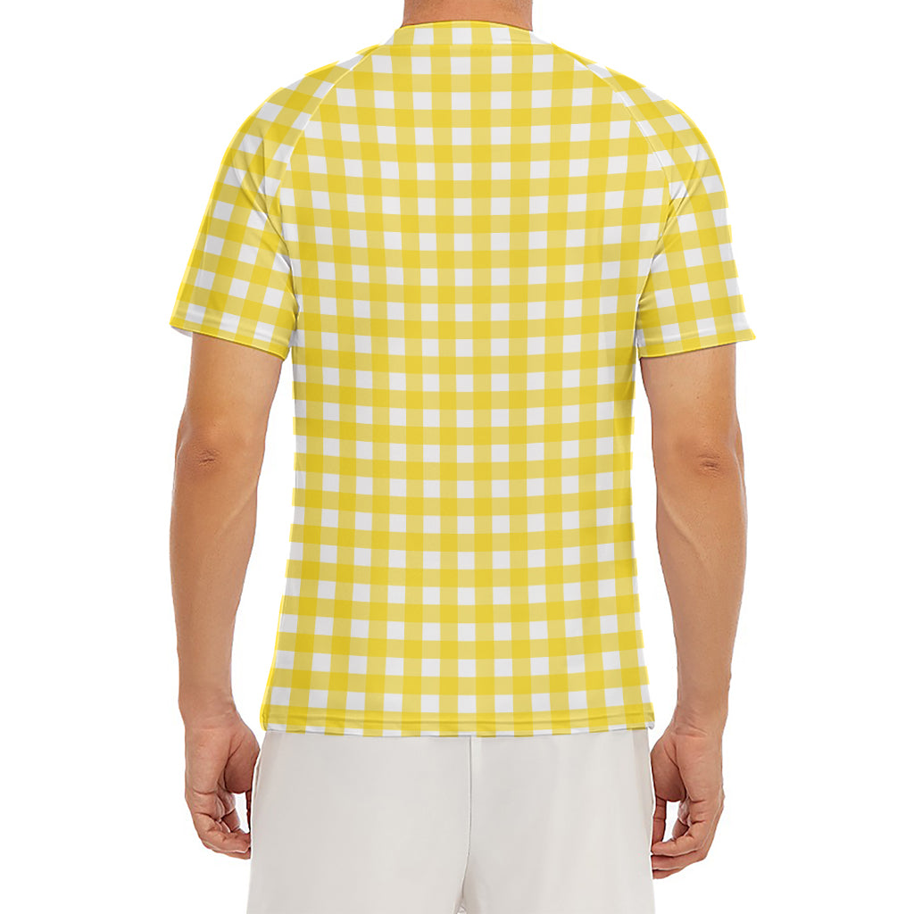 Yellow And White Check Pattern Print Men's Short Sleeve Rash Guard
