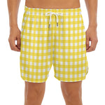 Yellow And White Check Pattern Print Men's Split Running Shorts