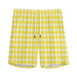 Yellow And White Check Pattern Print Men's Sports Shorts