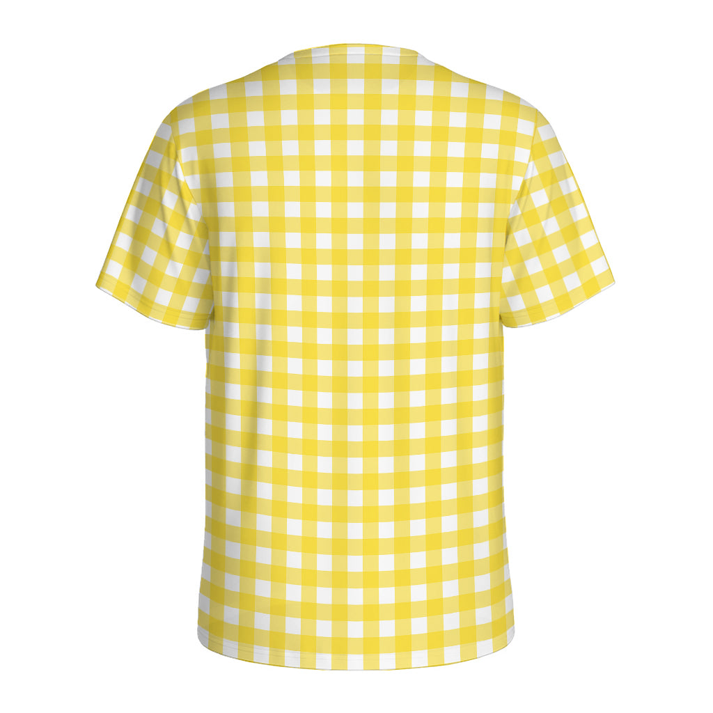 Yellow And White Check Pattern Print Men's Sports T-Shirt