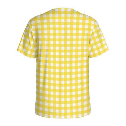 Yellow And White Check Pattern Print Men's Sports T-Shirt