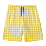 Yellow And White Check Pattern Print Men's Swim Trunks