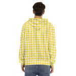 Yellow And White Check Pattern Print Men's Velvet Pullover Hoodie