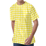 Yellow And White Check Pattern Print Men's Velvet T-Shirt